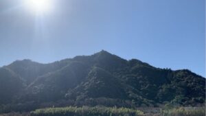 岐阜公園側から見た金華山の全景。山頂には岐阜城があり、晴天の下でくっきりとした稜線が映える。