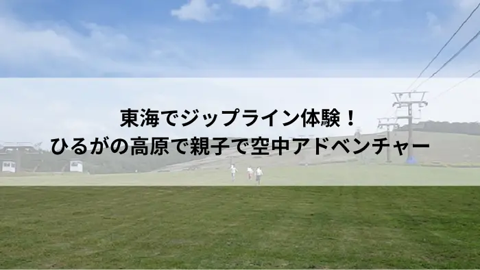 ひるがのピクニックガーデンの広大な芝生とリフトが見える風景。ジップライン体験エリアの夏の様子