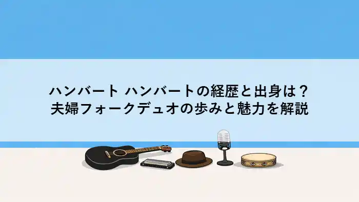 アコースティックギターやマイクなどの楽器が並ぶ、ハンバート ハンバートの音楽世界を表現したアイキャッチ画像